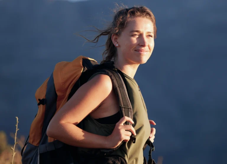 Woman hiking with a backpack